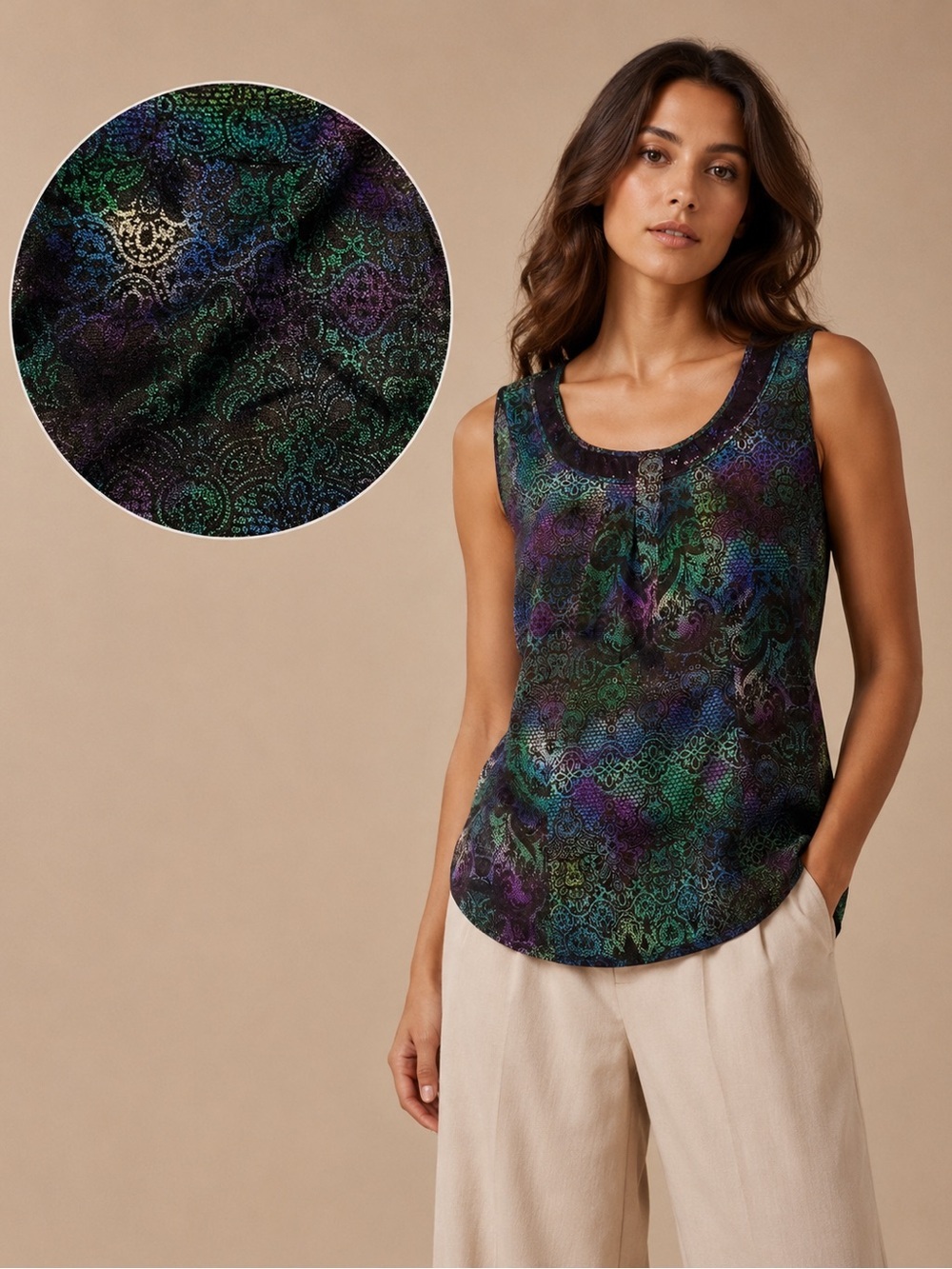 Fashion Bug Sleeveless Printed Tank Top Women’s XL Purple Blue Boho